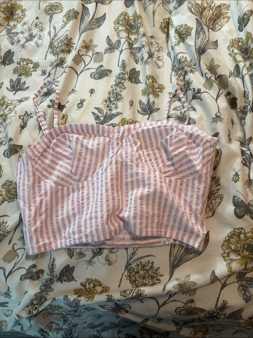 Anthropologie Lavender & White Striped Bustier Crop Top